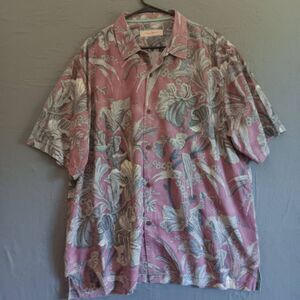 Tommy Bahama Mens XL Shirt Light Purple Hawaiian Floral 100% Silk Collared.